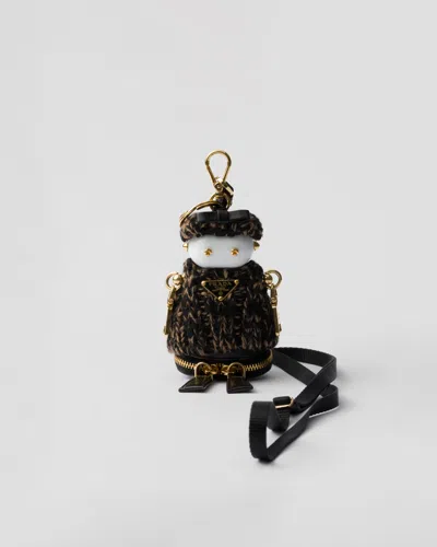 Prada Soft Robot Knitted Bag Charm With Shoulder Strap In Schwarz/kamel