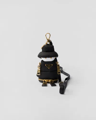 Prada Soft Robot Re-nylon Bag Charm In Schwarz