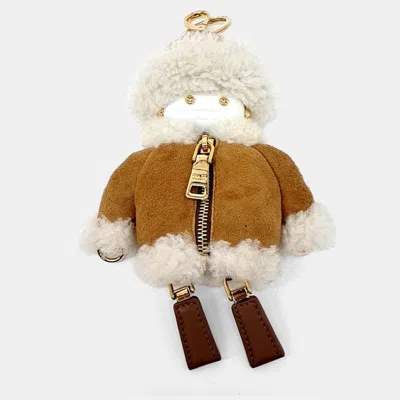 Pre-owned Prada Soft Robot Shearling Keychain In Brown