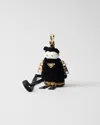 Prada Soft Robot Velvet Bag Charm With Shoulder Strap In Black
