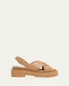 Prada Soft Rubber Crisscross Strap Sandals In Brown