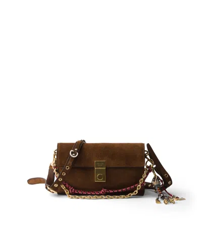 Prada Soft Sound Kleine Schultertasche Aus Veloursleder In Brown