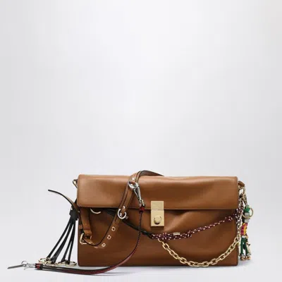 Prada Soft Sound Large Caramel Leather Bag With Charms