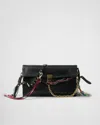 Prada Soft Sound Large Leather Shoulder Bag With Charms In Black