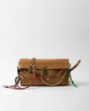 Prada Soft Sound Large Leather Shoulder Bag With Charms In Caramel