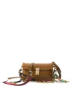Prada Soft Sound Small Leather Shoulder Bag With Charms In Brown