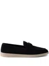 Prada Almond Toe Suede Loafers With Rubber Sole In Black