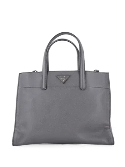 Pre-owned Prada Soft Triple Pocket Convertible Saffiano Leather Tote Bag In Grey