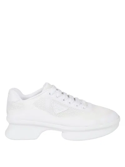 PRADA PRADA SOLE WHITE MESH SNEAKERS WITH FINISH