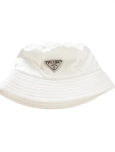 Pre-owned Prada Solid Bucket Hat In Silver/white