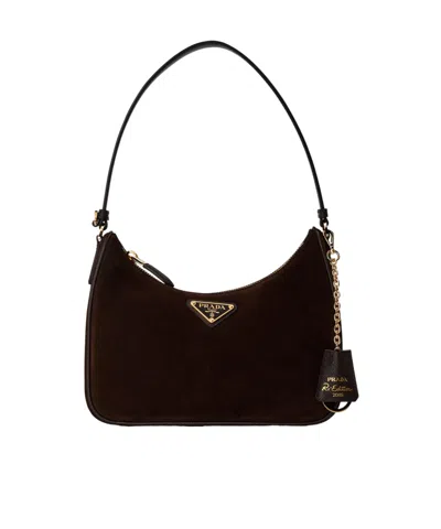 Prada Solid Color Shoulder Bag In Brown