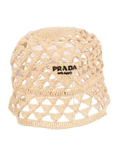 Pre-owned Prada Solid Straw Bucket Hat In Neutral