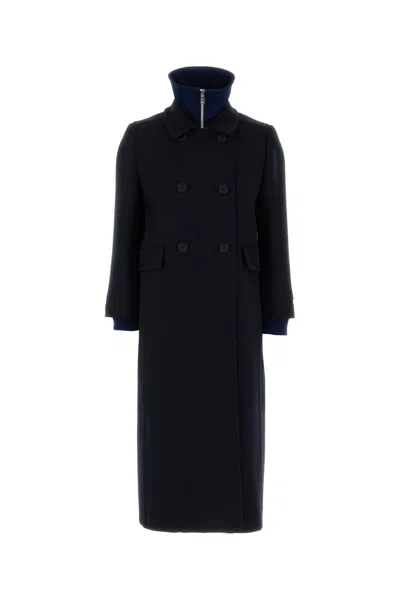 Prada Wool Coat With Long Length And High Collar In Black