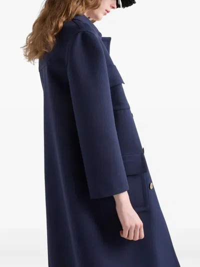 Prada Double-breasted Technical Tricotine Coat In Navy
