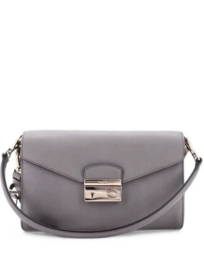 Pre-owned Prada Sound Bag Saffiano Leather Small Clutch Bag In Grey
