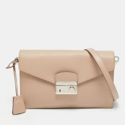 Pre-owned Prada Sound Flap Old Rose Saffiano Lux Leather Shoulder Bag In Pink