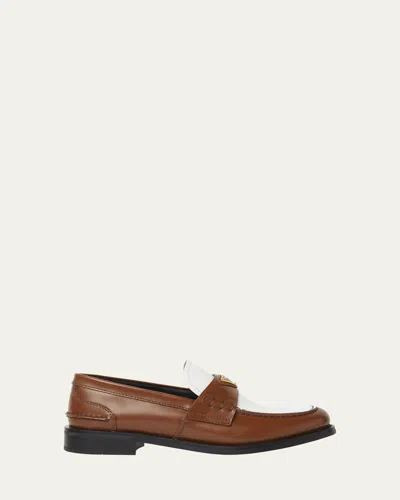 Prada Spazzolato Bicolor Triangle Logo Loafers