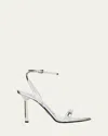 Prada Spazzolato Extended Metal Toe Metallic Leather Sandals In Silver