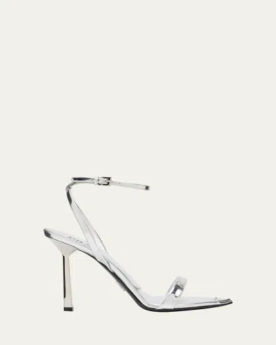 Prada Spazzolato Extended Metal Toe Metallic Leather Sandals In Silver