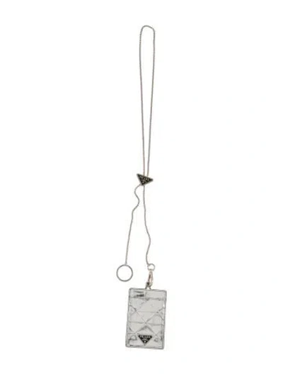 Pre-owned Prada Spazzolato Lanyard Card Holder In Silver