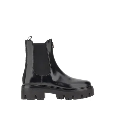 PRADA SPAZZOLATO LEATHER CHELSEA BOOTS