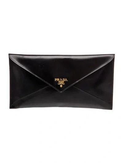 Pre-owned Prada Spazzolato Leather Clutch In Black