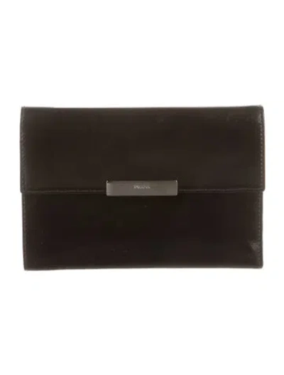 Pre-owned Prada Spazzolato Leather Compact Wallet In Black