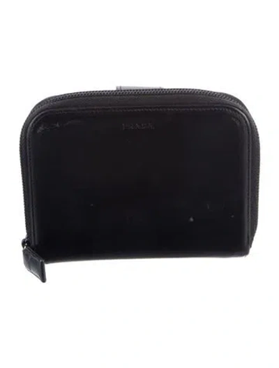 Pre-owned Prada Spazzolato Leather Compact Wallet In Black