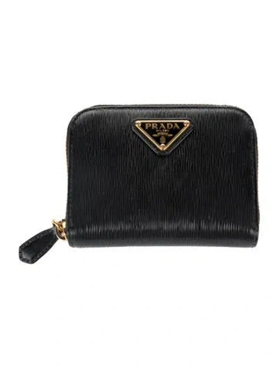 Pre-owned Prada Spazzolato Leather Compact Wallet In Black