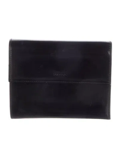 Pre-owned Prada Spazzolato Leather Compact Wallet In Black