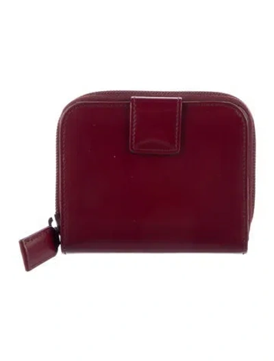 Pre-owned Prada Spazzolato Leather Compact Wallet In Burgundy