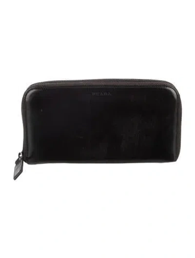 Pre-owned Prada Spazzolato Leather Continental Wallet In Black