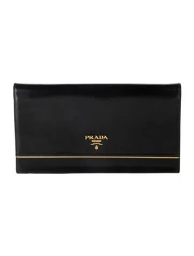 Pre-owned Prada Spazzolato Leather Continental Wallet In Black
