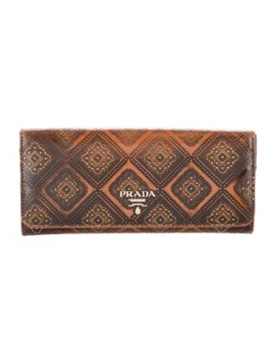Pre-owned Prada Spazzolato Leather Continental Wallet In Brown