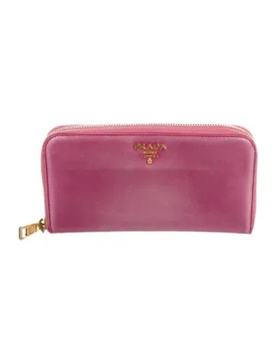 Pre-owned Prada Spazzolato Leather Continental Wallet In Pink