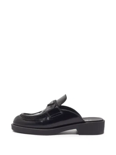 Pre-owned Prada Spazzolato Leather Mules In Black