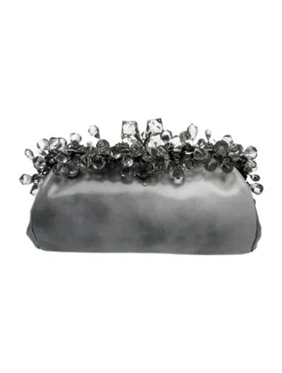 Pre-owned Prada Spazzolato Leather Spazzolato Crystal Clutch In Gray