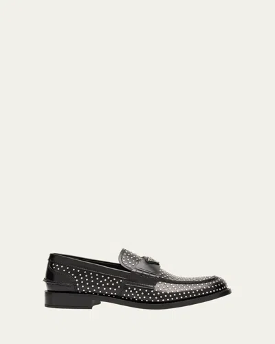 Prada Spazzolato Leather Studded Loafers In Nero