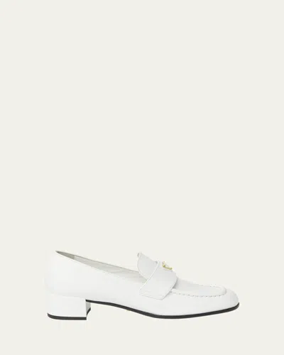 Prada Spazzolato Leather Triangle Logo Loafers In White