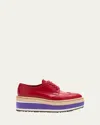 Prada Spazzolato Re-edition Platform Wingtip Loafers In Scarlatto