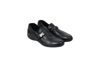 Pre-owned Prada Spazzolato Rois Buckle Leather Loafers Derby - 00841 In Black