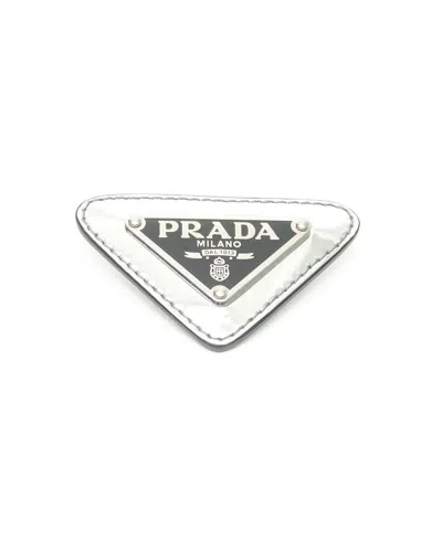 Pre-owned Prada Spazzolato Triangle Brooch In Silver