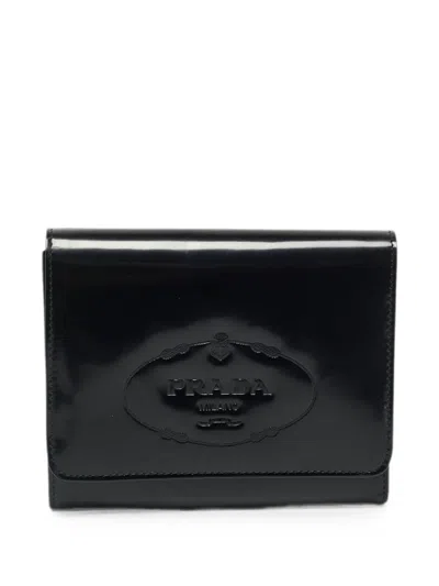 Pre-owned Prada Spazzolato Trifold Wallet In Black