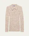 Prada Speckled Wool-linen Rib Polo Sweater In Pink