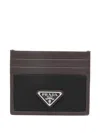 Prada Speedrock Card Holder In Re-nylon And Leather In Brown