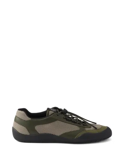 Prada Speedrock Leather And Mesh Fabric Sneakers In Green