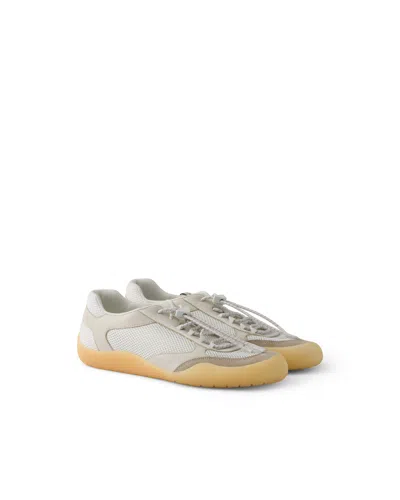 Prada Men's Speedrock Leather And Mesh Fabric Sneakers In Neutral