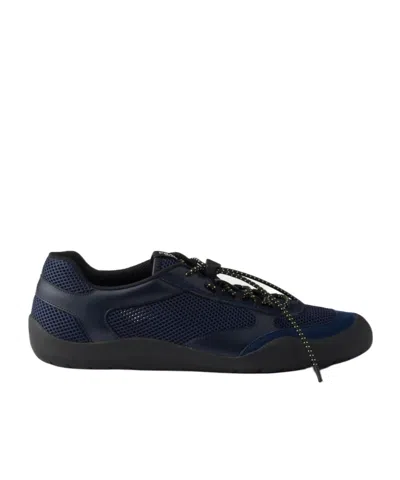 Prada Speedrock Leather And Mesh Fabric Sneakers In Blue
