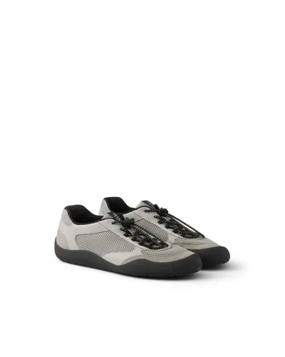 Prada Speedrock Sneaker Aus Leder Und Mesh In Gray