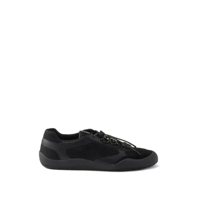 Prada Speedrock Leather And Mesh Fabric Sneakers Shoes In Black